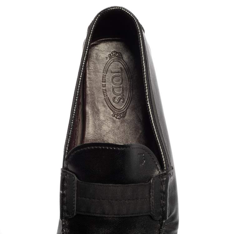 Pre Owned Tod's Black Leather And Fabric Loafers Size 47