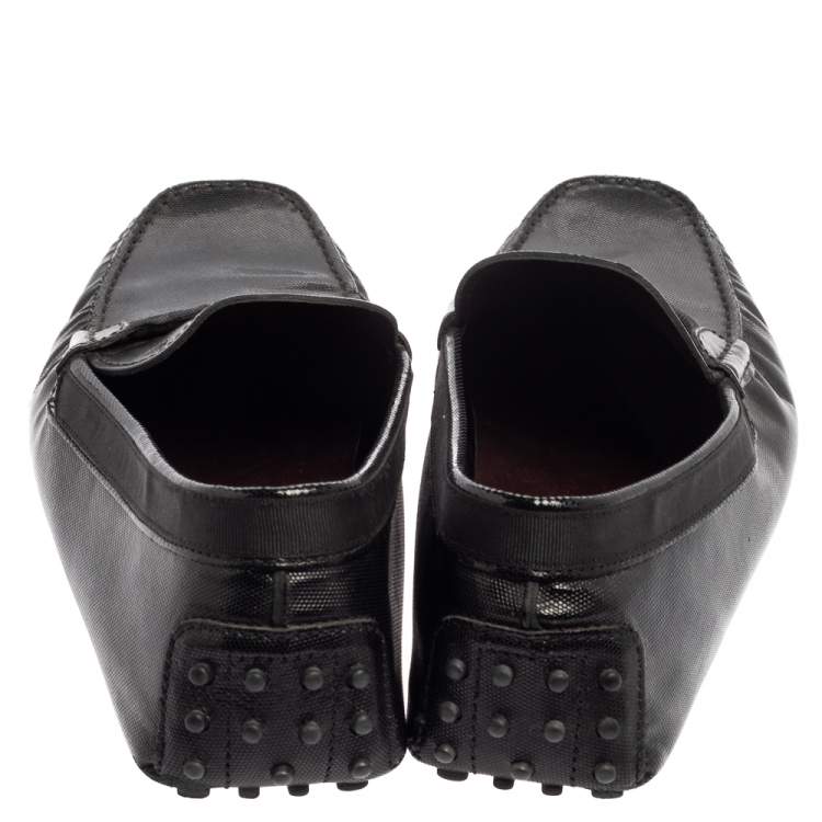 Pre Owned Tod's Black Leather And Fabric Loafers Size 47