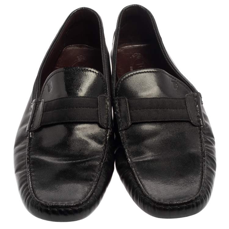 Pre Owned Tod's Black Leather And Fabric Loafers Size 47