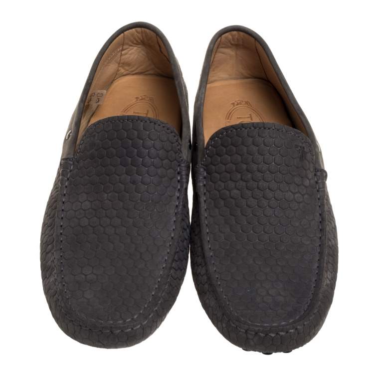 Pre Owned Tod's Grey Textured Nubuck Slip On Loafers Size 40