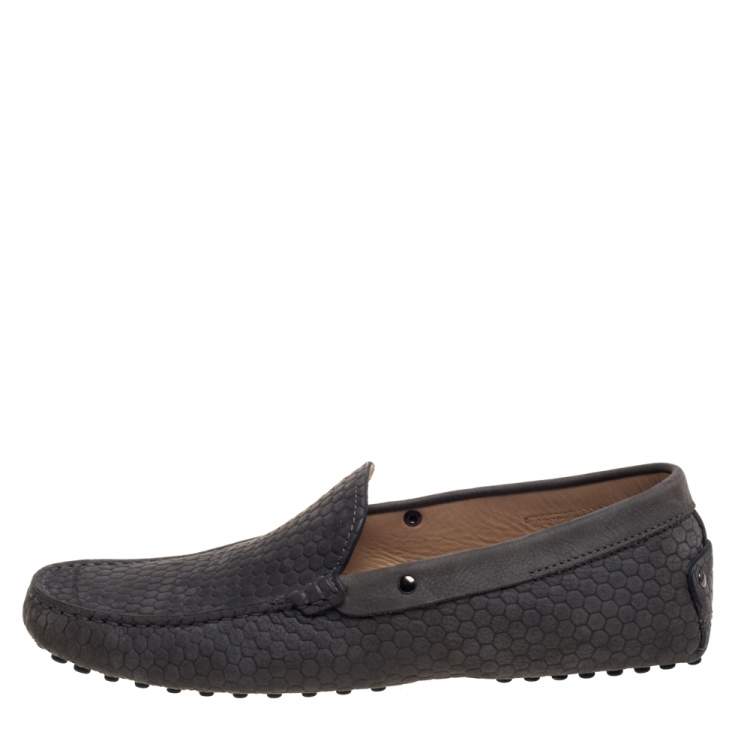 Pre Owned Tod's Grey Textured Nubuck Slip On Loafers Size 40