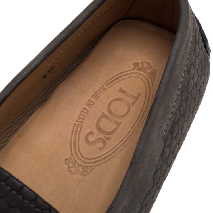 Pre Owned Tod's Grey Textured Nubuck Slip On Loafers Size 40