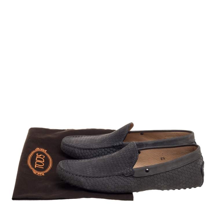 Pre Owned Tod's Grey Textured Nubuck Slip On Loafers Size 40