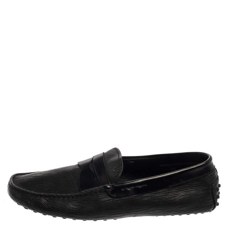 Pre Owned Tod's Black Textured Leather Penny Loafer Size 41.5