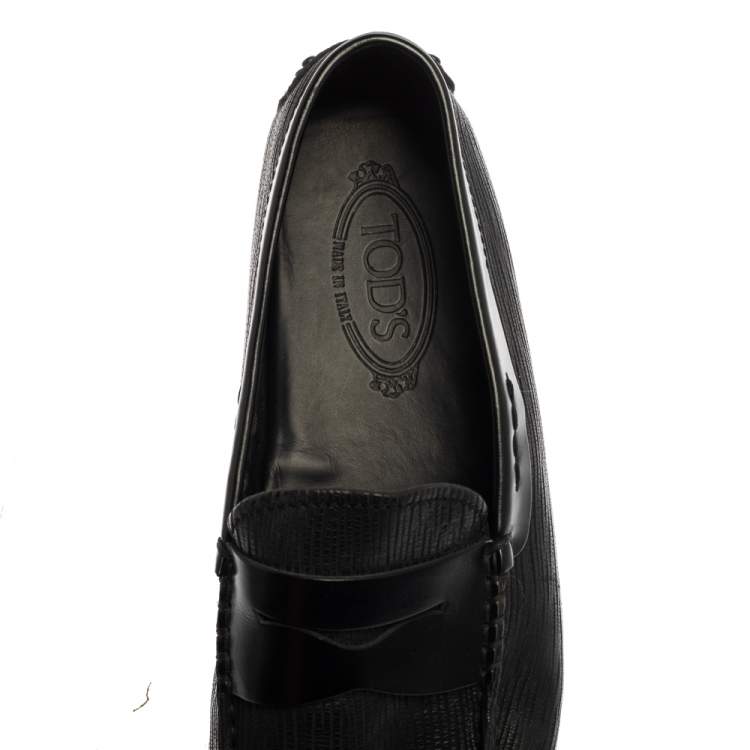 Pre Owned Tod's Black Textured Leather Penny Loafer Size 41.5