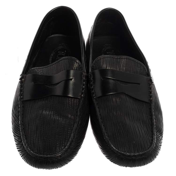 Pre Owned Tod's Black Textured Leather Penny Loafer Size 41.5