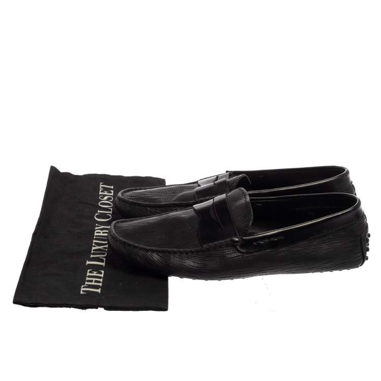 Pre Owned Tod's Black Textured Leather Penny Loafer Size 41.5