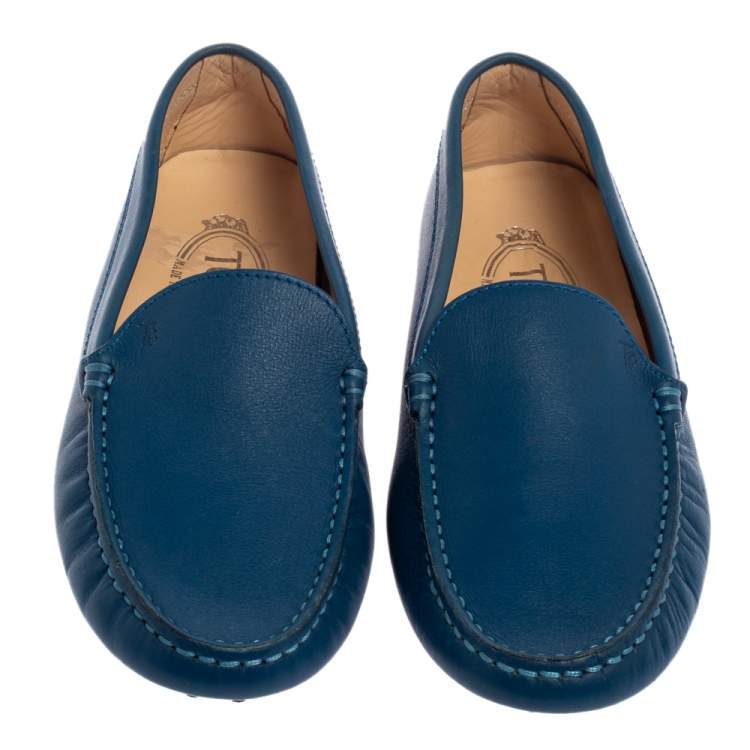 Pre Owned Tod's Blue Leather Slip On Loafers Size 35
