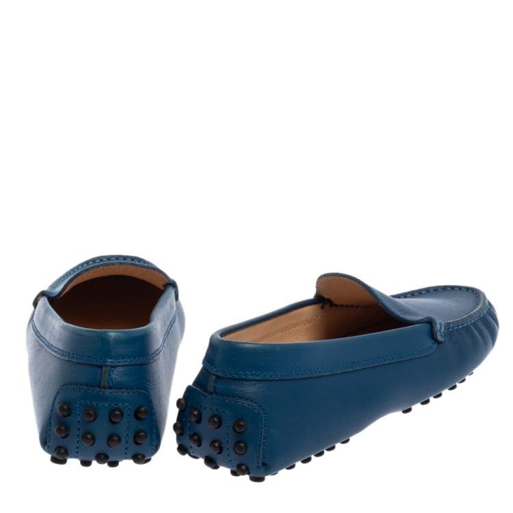 Pre Owned Tod's Blue Leather Slip On Loafers Size 35