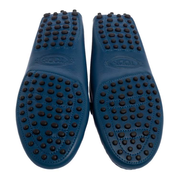 Pre Owned Tod's Blue Leather Slip On Loafers Size 35