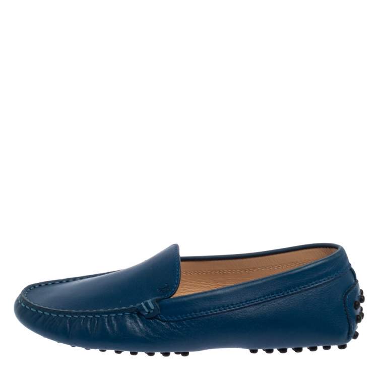 Pre Owned Tod's Blue Leather Slip On Loafers Size 35
