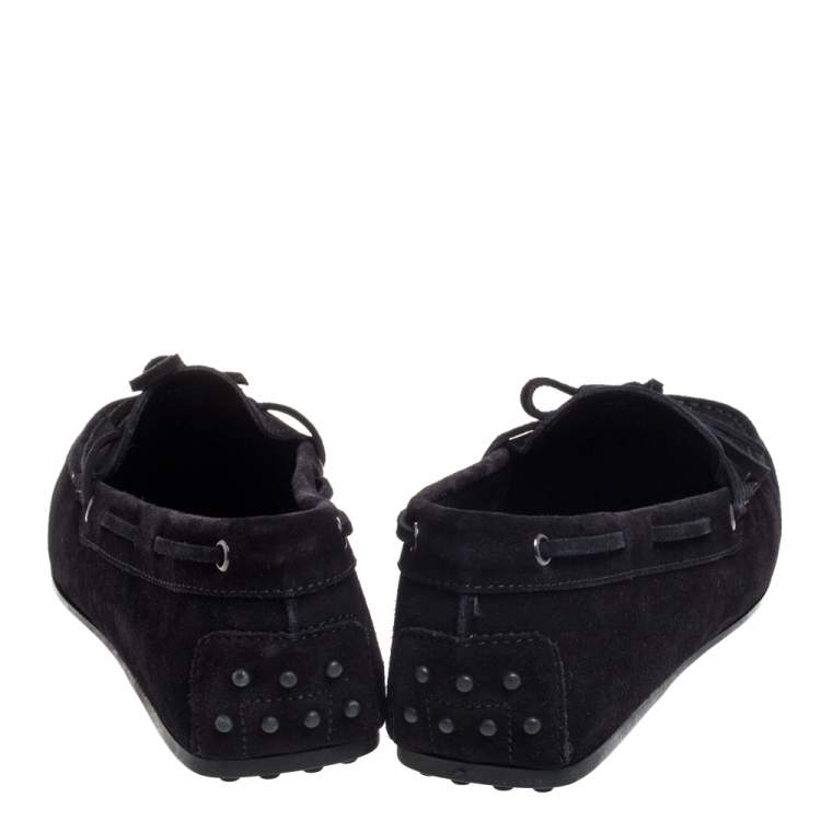 Pre Owned Tod's Black Suede Bow Slip On Loafers Size 44.5