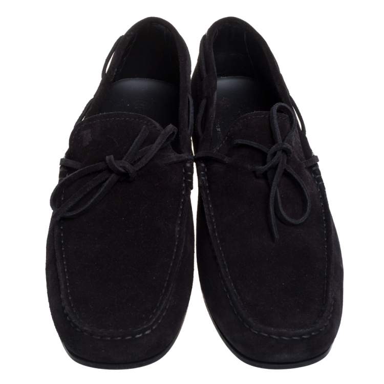 Pre Owned Tod's Black Suede Bow Slip On Loafers Size 44.5