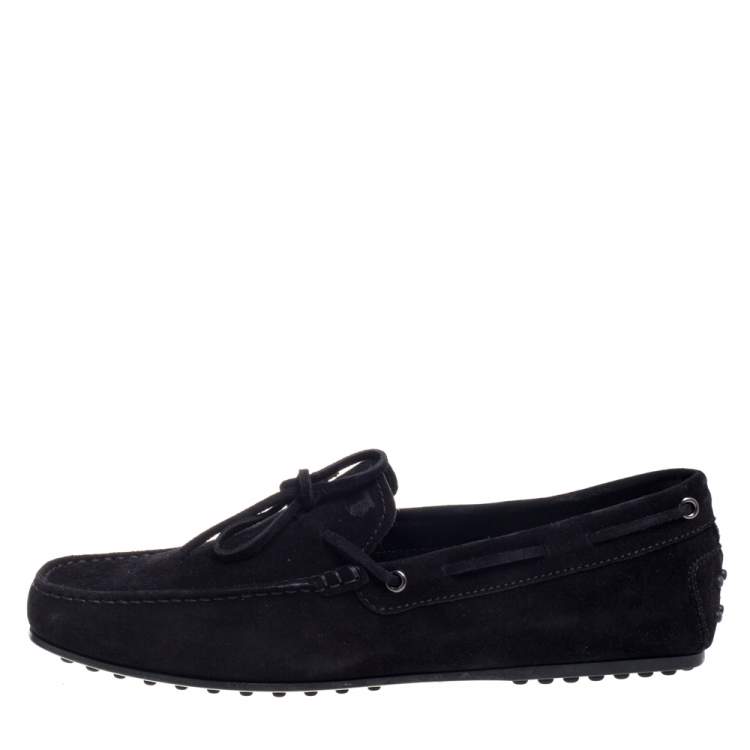 Pre Owned Tod's Black Suede Bow Slip On Loafers Size 44.5