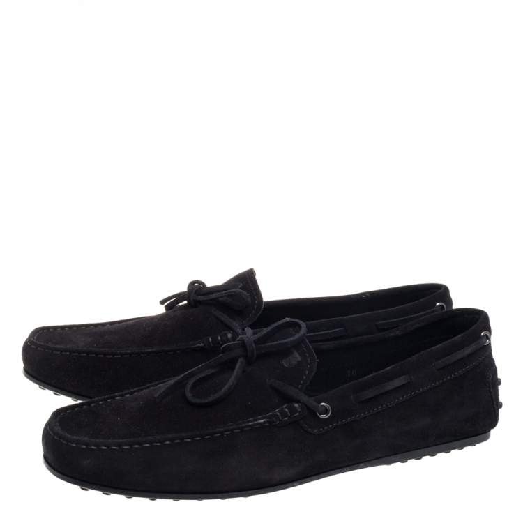 Pre Owned Tod's Black Suede Bow Slip On Loafers Size 44.5