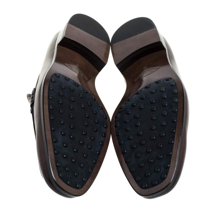Pre Owned Tod's Brown Leather Double T Slip On Loafers Size 43