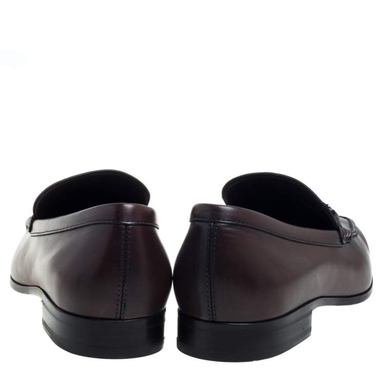 Pre Owned Tod's Brown Leather Double T Slip On Loafers Size 43
