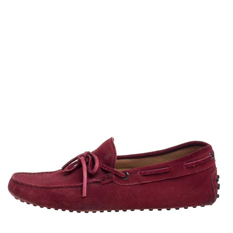 Pre Owned Tod's Burnt Red Suede City Gommino Bow Loafers Size 40