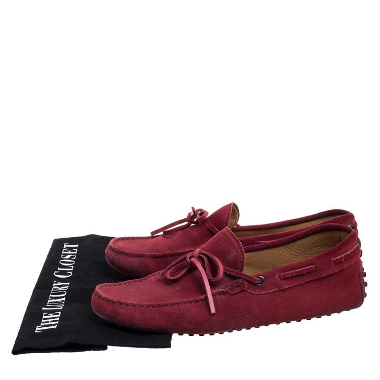 Pre Owned Tod's Burnt Red Suede City Gommino Bow Loafers Size 40