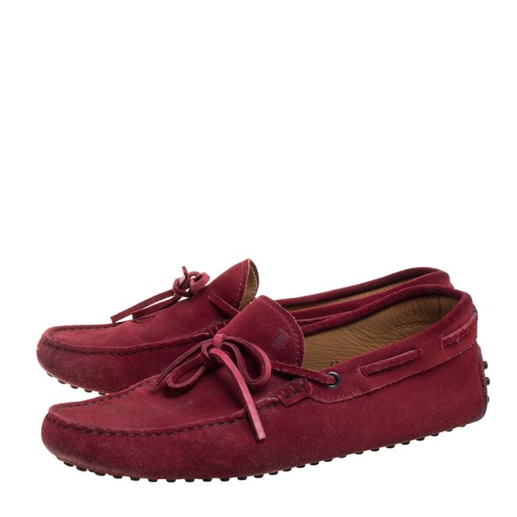 Pre Owned Tod's Burnt Red Suede City Gommino Bow Loafers Size 40
