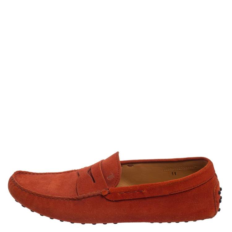Pre Owned Tod's Orange Suede Gommino Driving Slip On Loafers Size 45.5