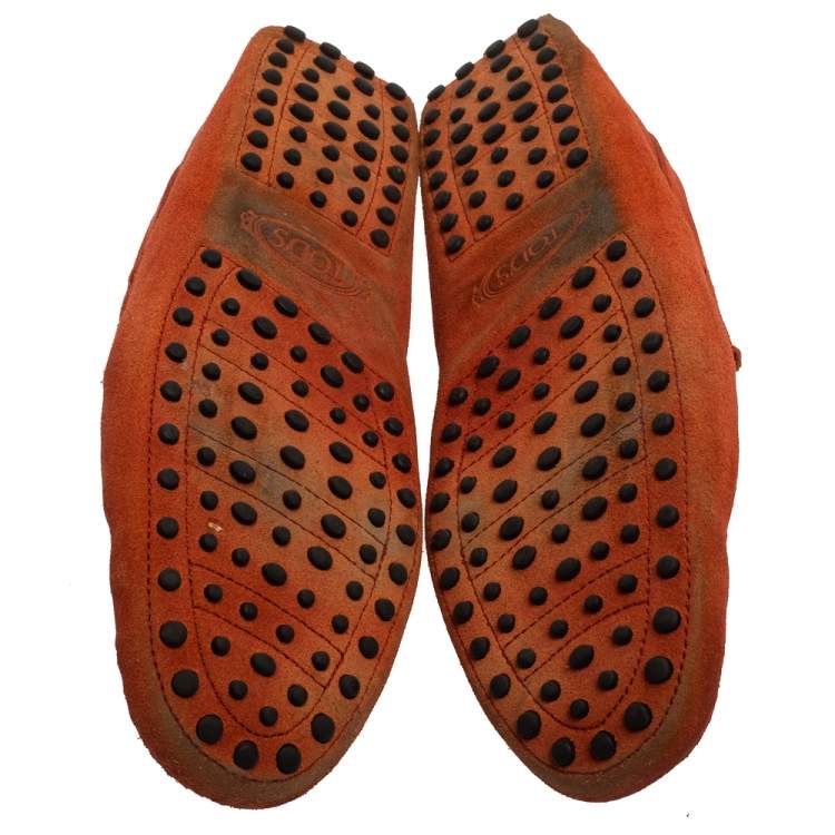 Pre Owned Tod's Orange Suede Gommino Driving Slip On Loafers Size 45.5