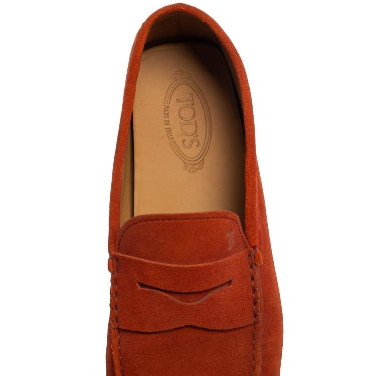 Pre Owned Tod's Orange Suede Gommino Driving Slip On Loafers Size 45.5