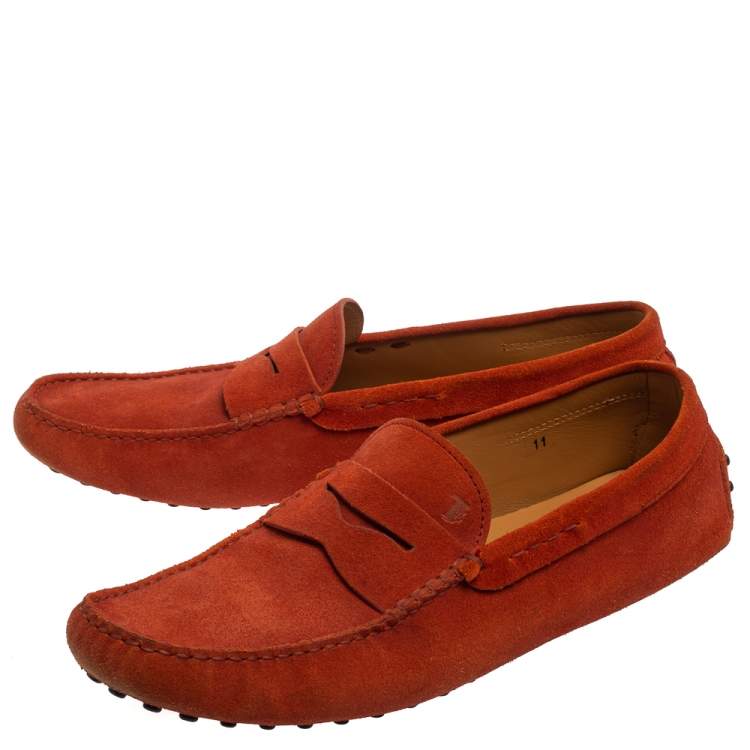 Pre Owned Tod's Orange Suede Gommino Driving Slip On Loafers Size 45.5
