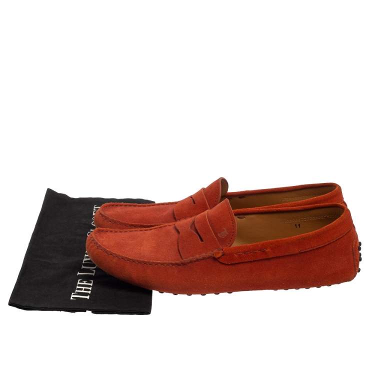 Pre Owned Tod's Orange Suede Gommino Driving Slip On Loafers Size 45.5