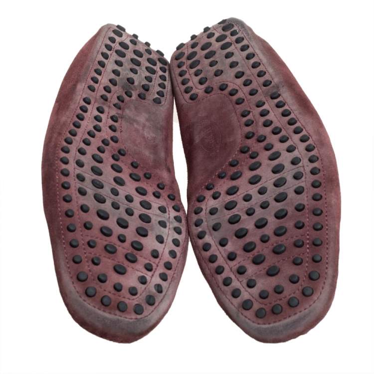 Pre Owned Tod's Burgundy Suede Bow Gommino Loafers Size 45.5