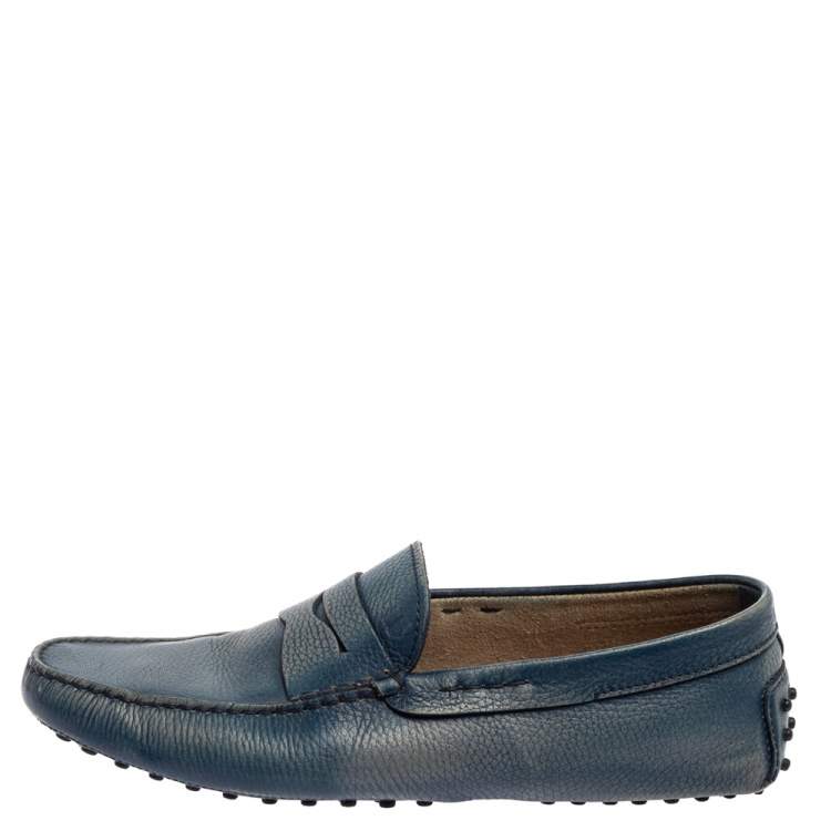Pre Owned Tods Blue Leather Gommino Driving Loafers Size 45.5