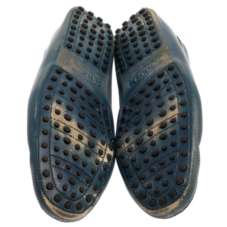 Pre Owned Tods Blue Leather Gommino Driving Loafers Size 45.5