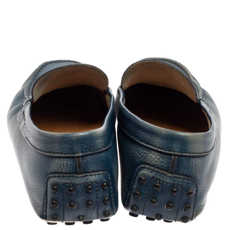 Pre Owned Tods Blue Leather Gommino Driving Loafers Size 45.5