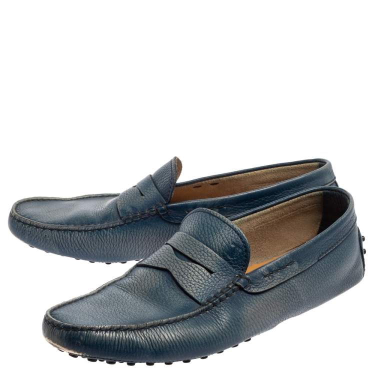 Pre Owned Tods Blue Leather Gommino Driving Loafers Size 45.5