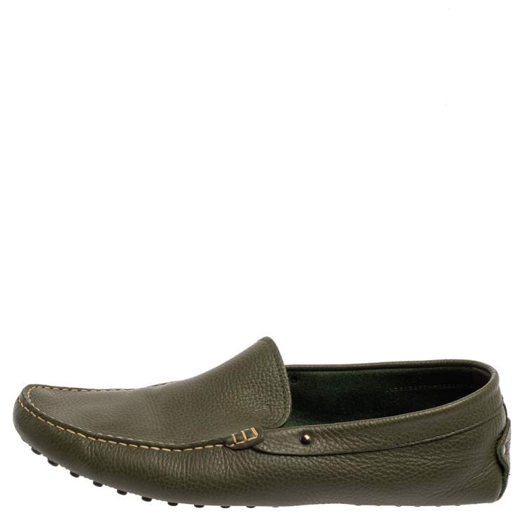 مملوكة مسبقًا Tod's Green Leather Gommino Driving Loafers Size 45.5