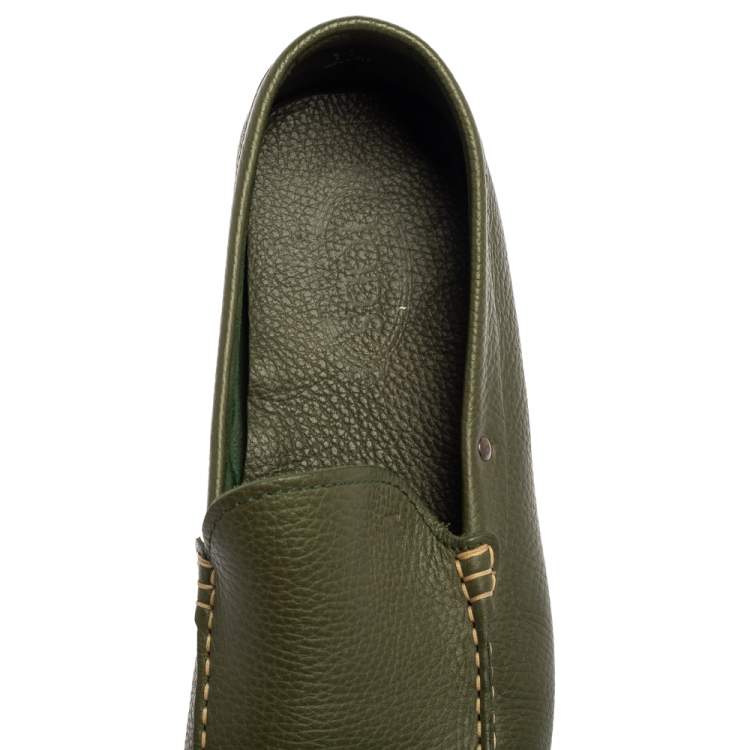 مملوكة مسبقًا Tod's Green Leather Gommino Driving Loafers Size 45.5
