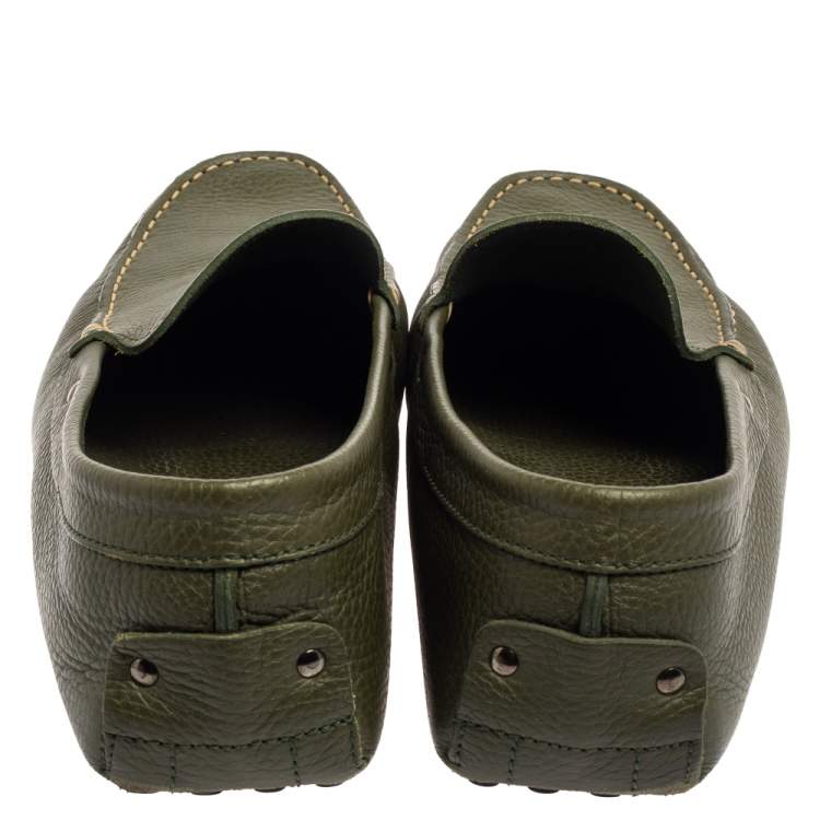 مملوكة مسبقًا Tod's Green Leather Gommino Driving Loafers Size 45.5