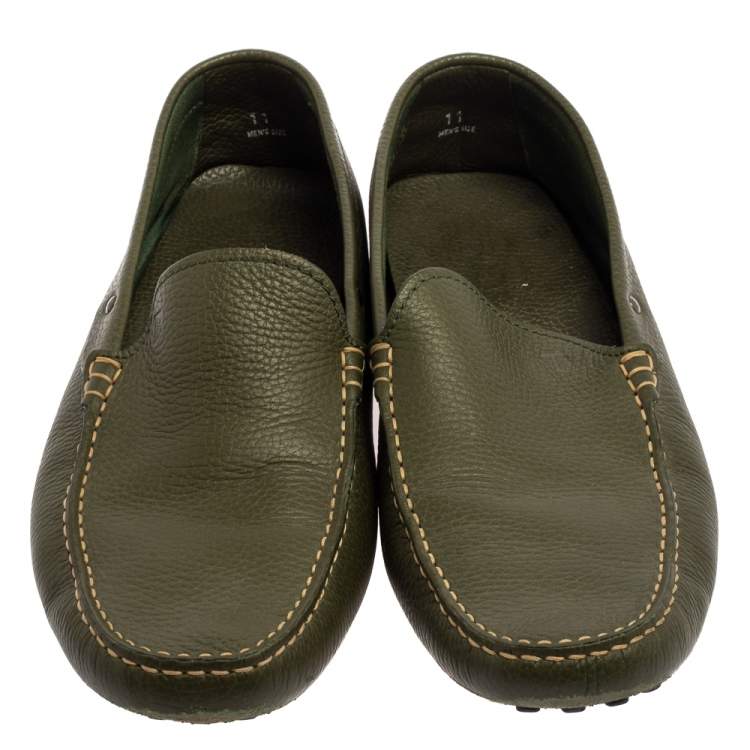 مملوكة مسبقًا Tod's Green Leather Gommino Driving Loafers Size 45.5