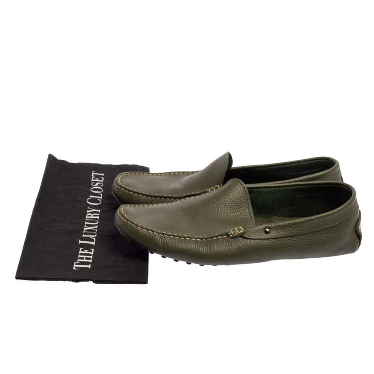مملوكة مسبقًا Tod's Green Leather Gommino Driving Loafers Size 45.5