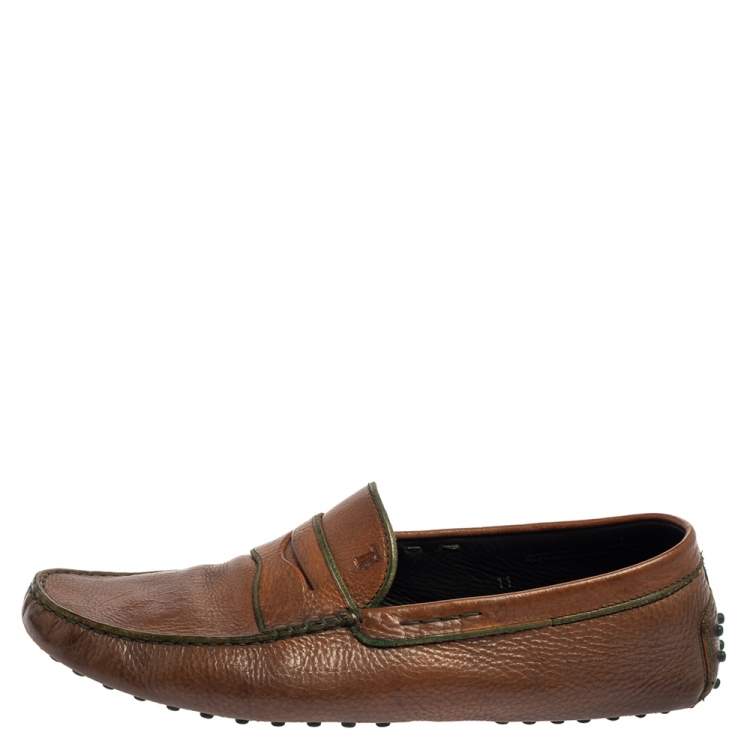 Pre Owned Tods Brown Leather Gommino Driving Slip On Loafer Size 45.5