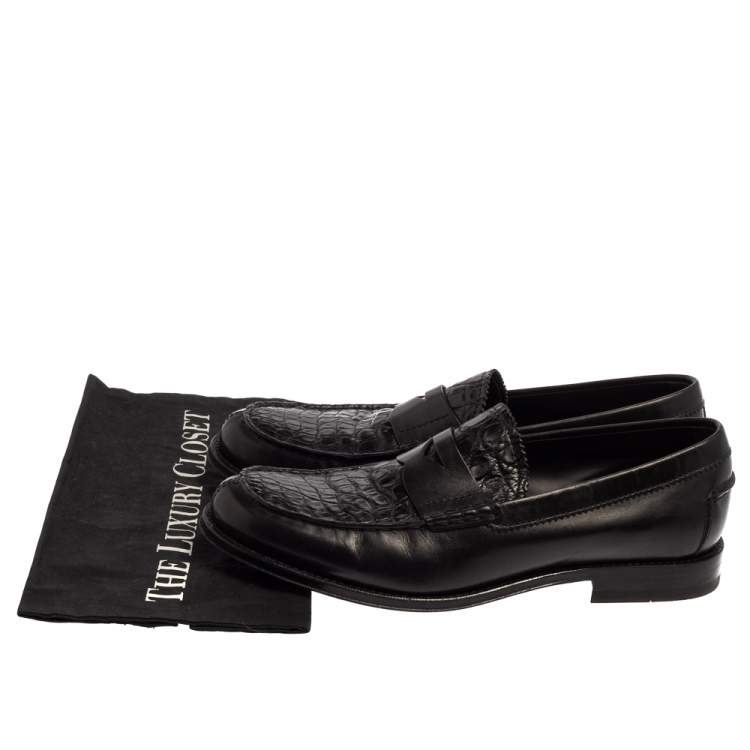 مملوكة مسبقًا Tod's Black Croc Embossed And Leather Slip On Loafer Size 42