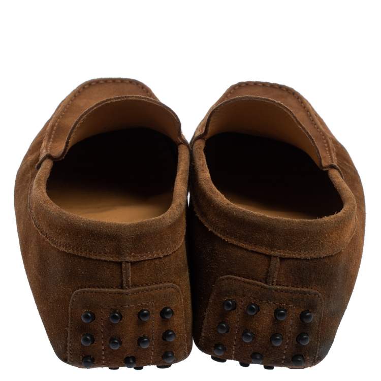 Pre Owned Tod's Brown Suede Gommino Slip On Loafers Size 45.5
