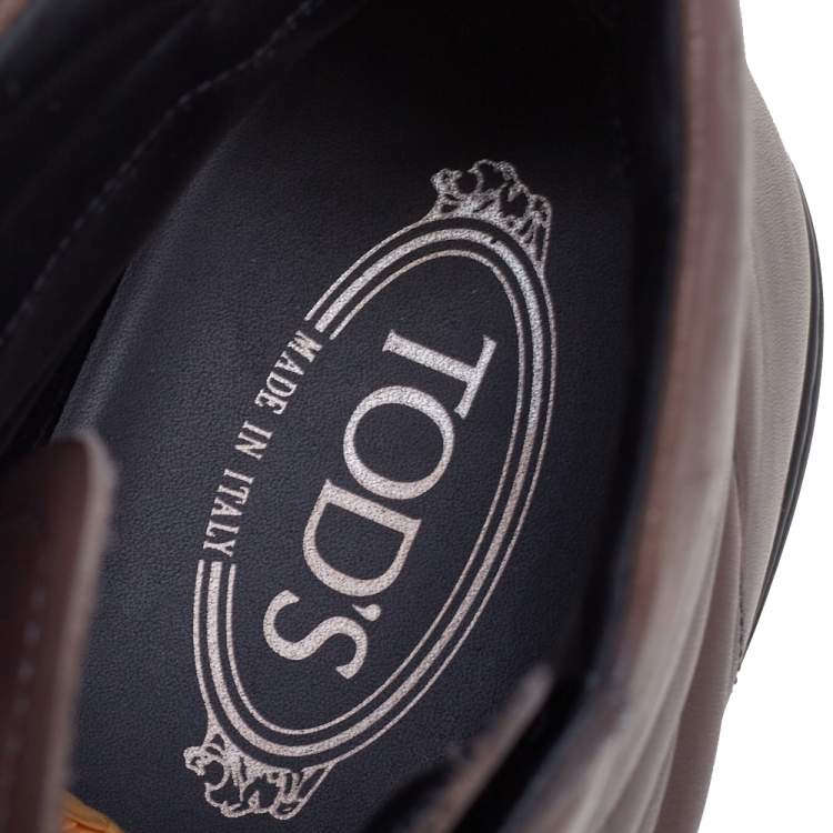 Pre Owned Tods Brown Leather Lace Up High Ankle Sneakers Size 42.5
