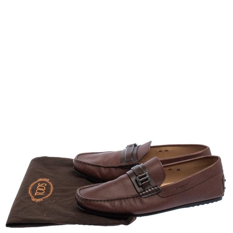 Pre Owned Tod's Dark Brown Leather Buckle Loafers Size 44