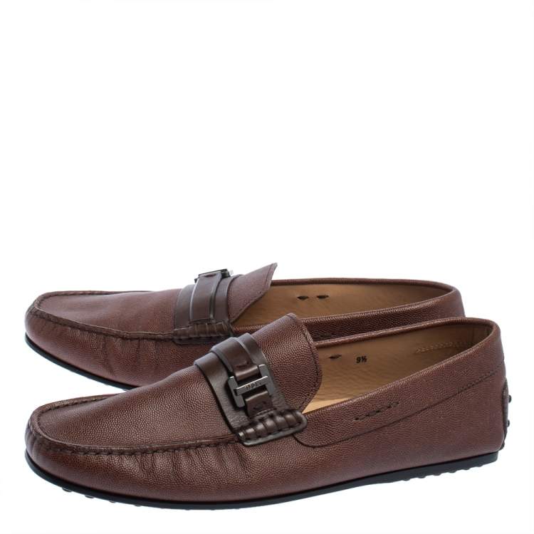 Pre Owned Tod's Dark Brown Leather Buckle Loafers Size 44