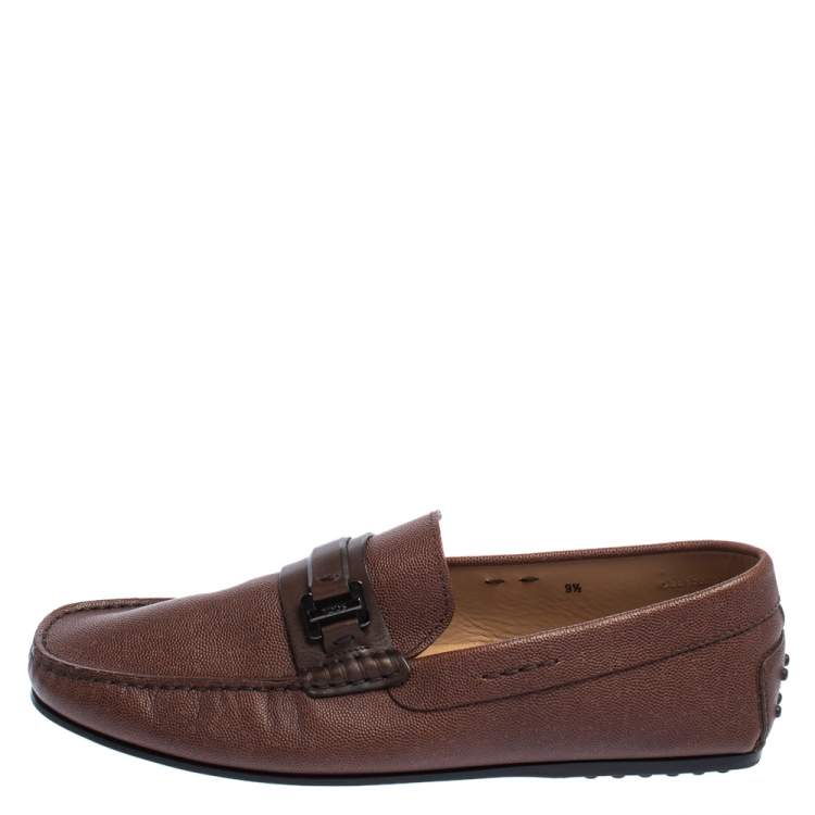 Pre Owned Tod's Dark Brown Leather Buckle Loafers Size 44