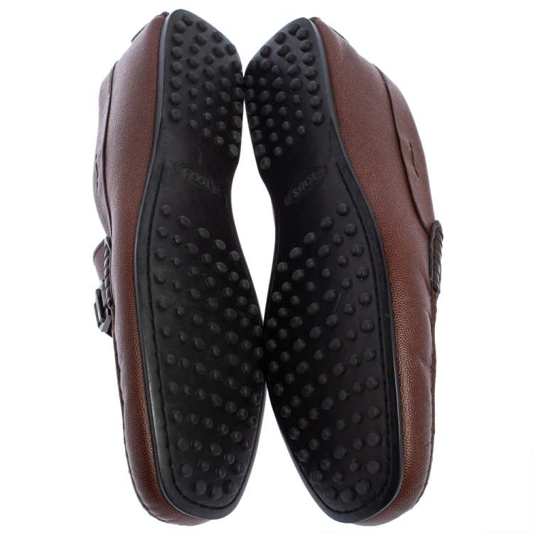 Pre Owned Tod's Dark Brown Leather Buckle Loafers Size 44