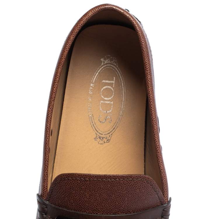 Pre Owned Tod's Dark Brown Leather Buckle Loafers Size 44