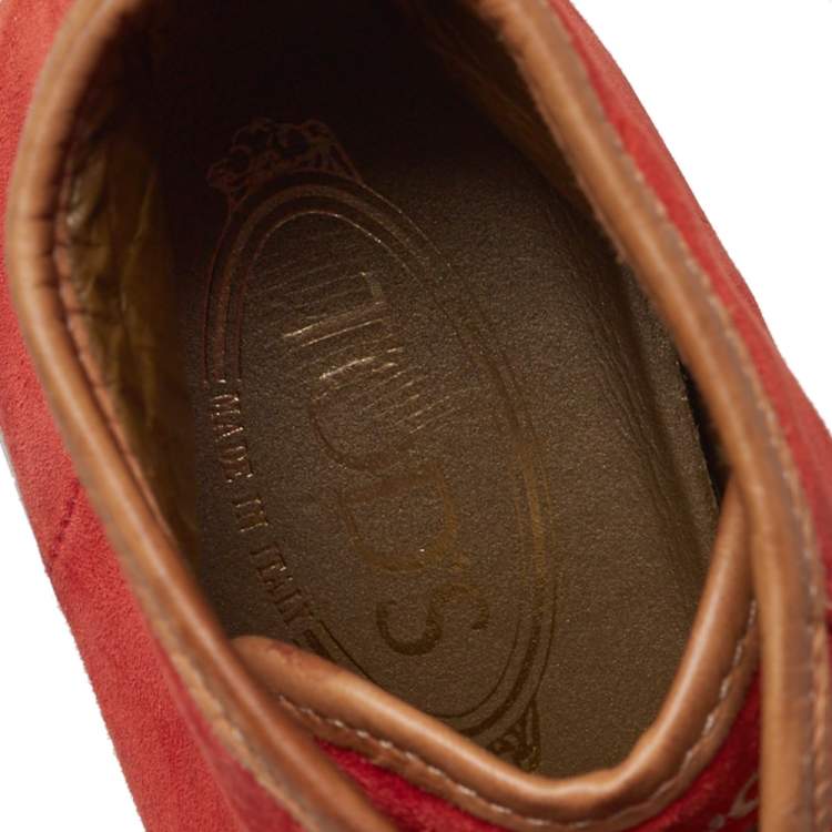 Pre Owned Tod's Orange/Brown Suede And Leather High Top Sneakers Size 38