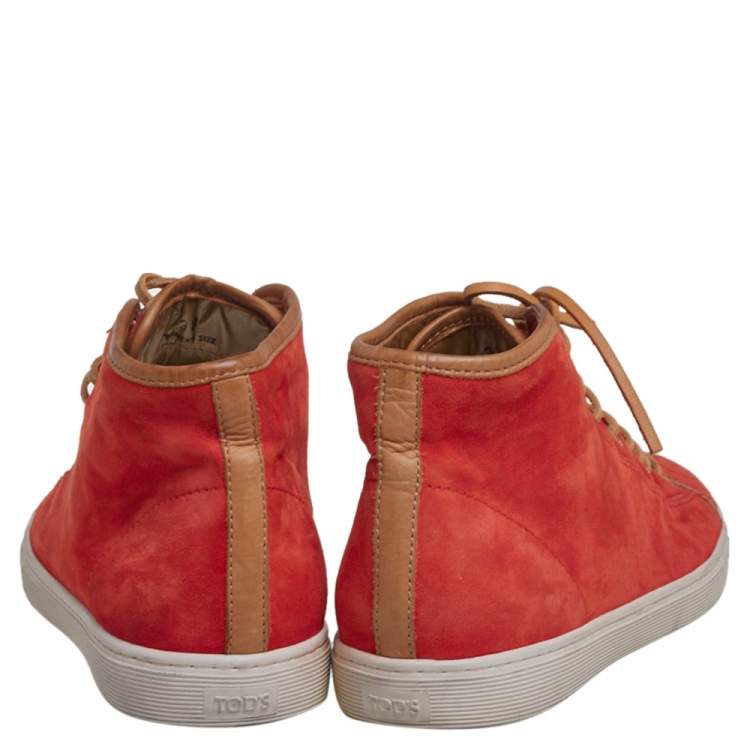 Pre Owned Tod's Orange/Brown Suede And Leather High Top Sneakers Size 38